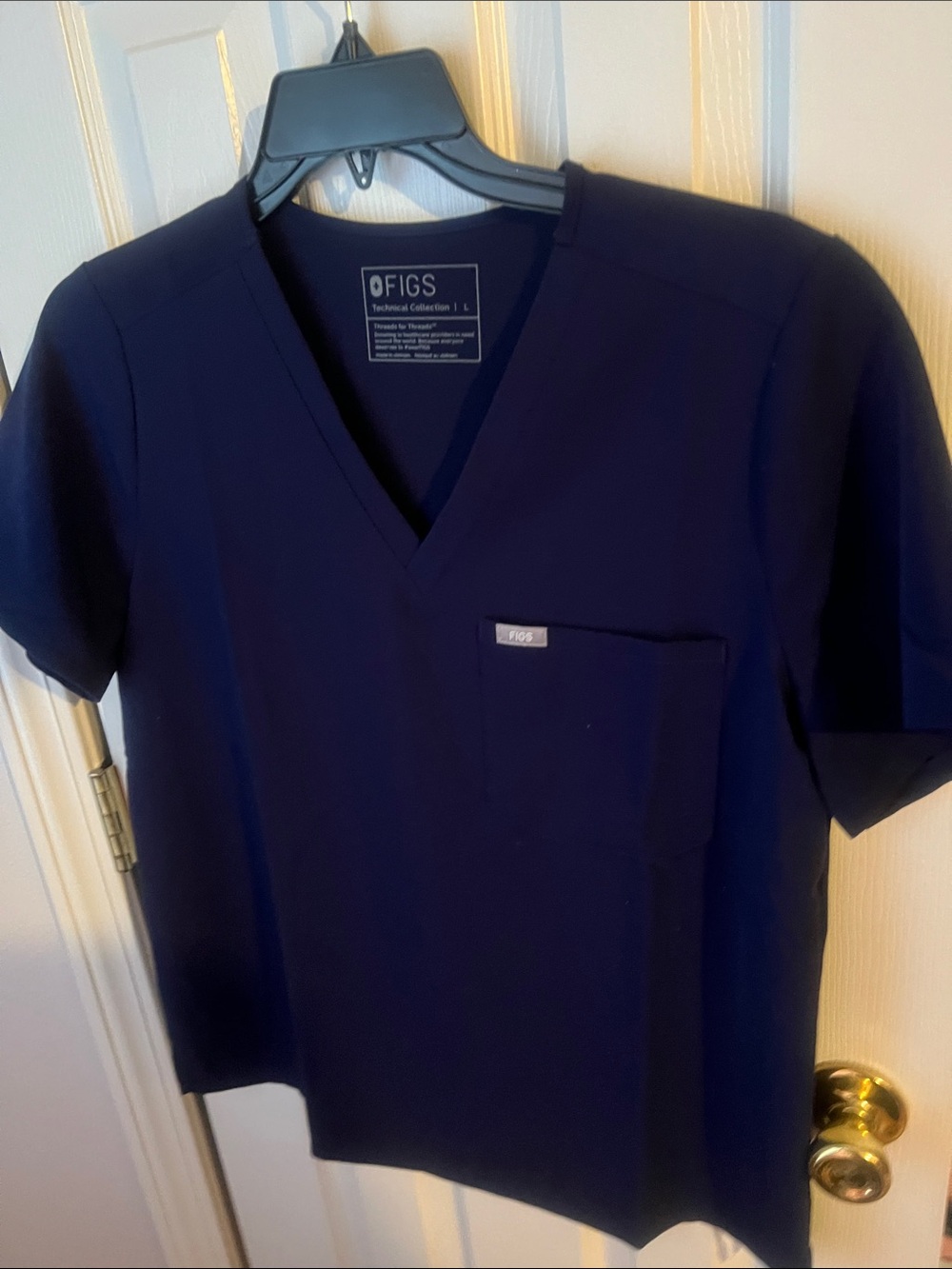 Figs Navy V-Neck Scrub Top with Chest Pocket